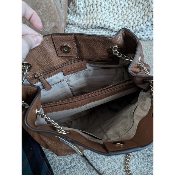 Michael Kors Jet Set Travel Bag Brown Purse Medium NS Chain Leather Satchel - Picture 10 of 14